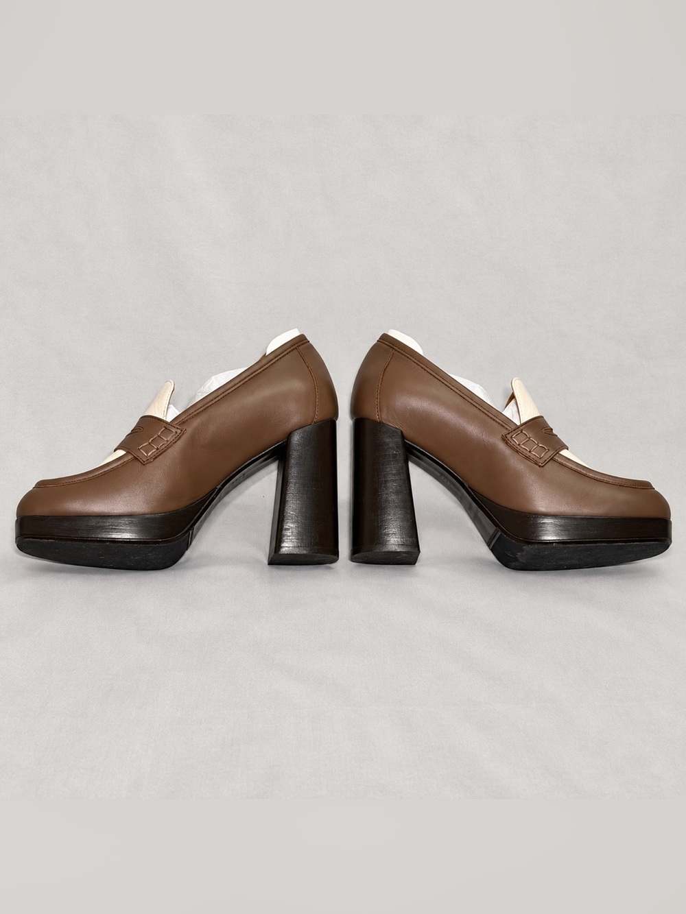 Sezane Jessie Loafers Platform Block Heel Brown Cream Leather Size 11 / 42 - Picture 6 of 14